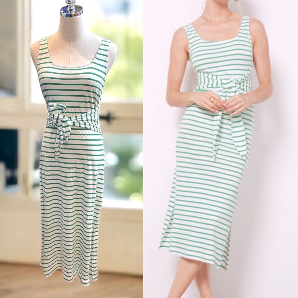 Rails Meg Sailor Striped Tie Waist Scoop Neck Midi Dress Size S